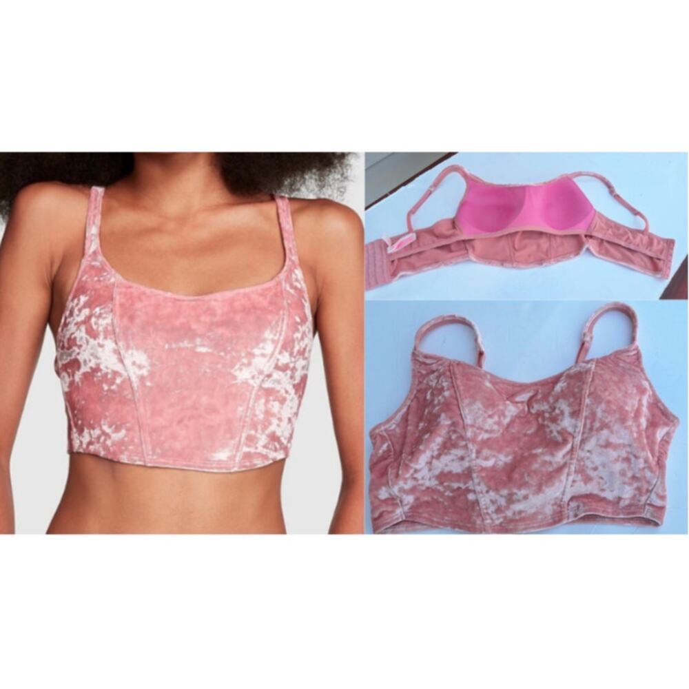 Victoria’s Secret PINK Velour Velvet Crop Tank with Bra Corset wireless Pink M